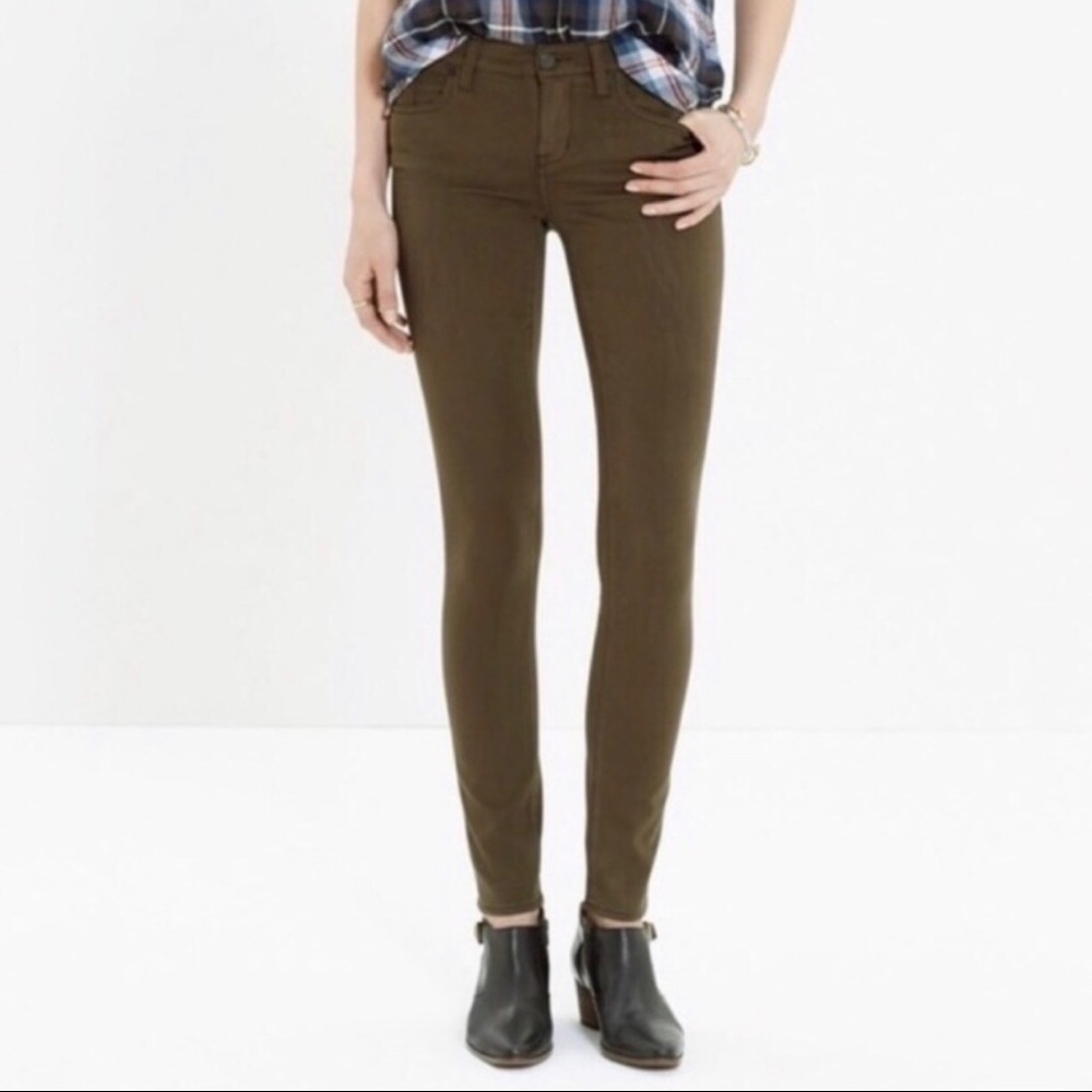Madewell Wax Coated Dark Green Camo Skinny Jeans Mid Rise 24